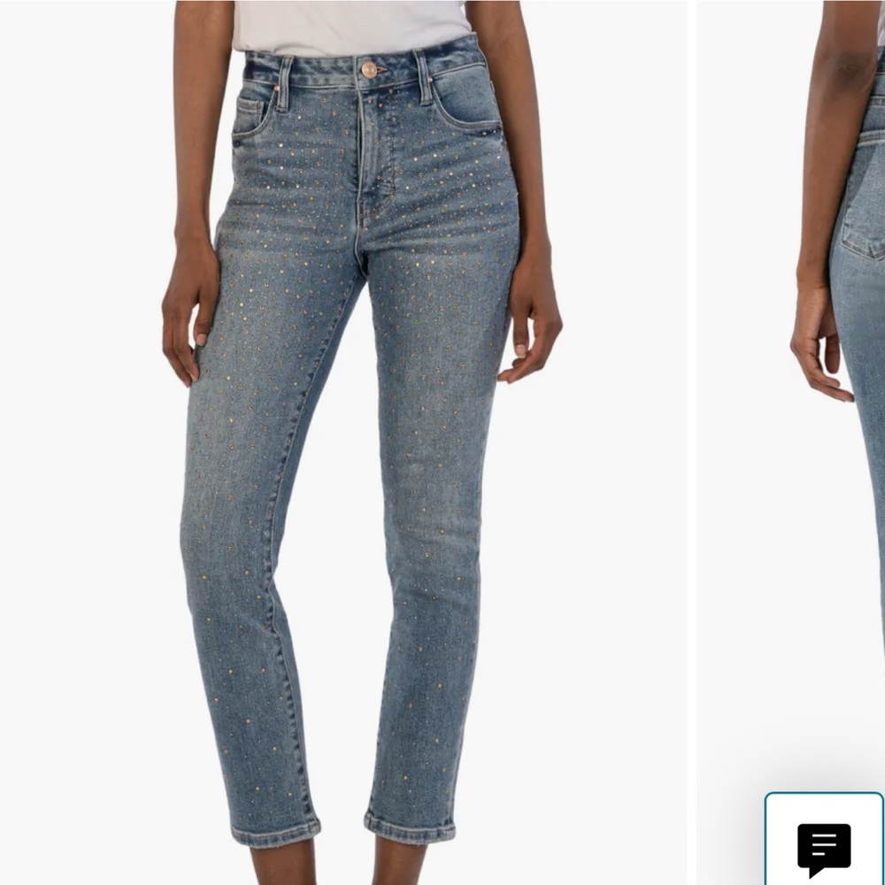Kut from the Koth Reese Fab Ab Rhinestone HighWaist Ankle Slim Straight Leg Jean - Picture 1 of 8